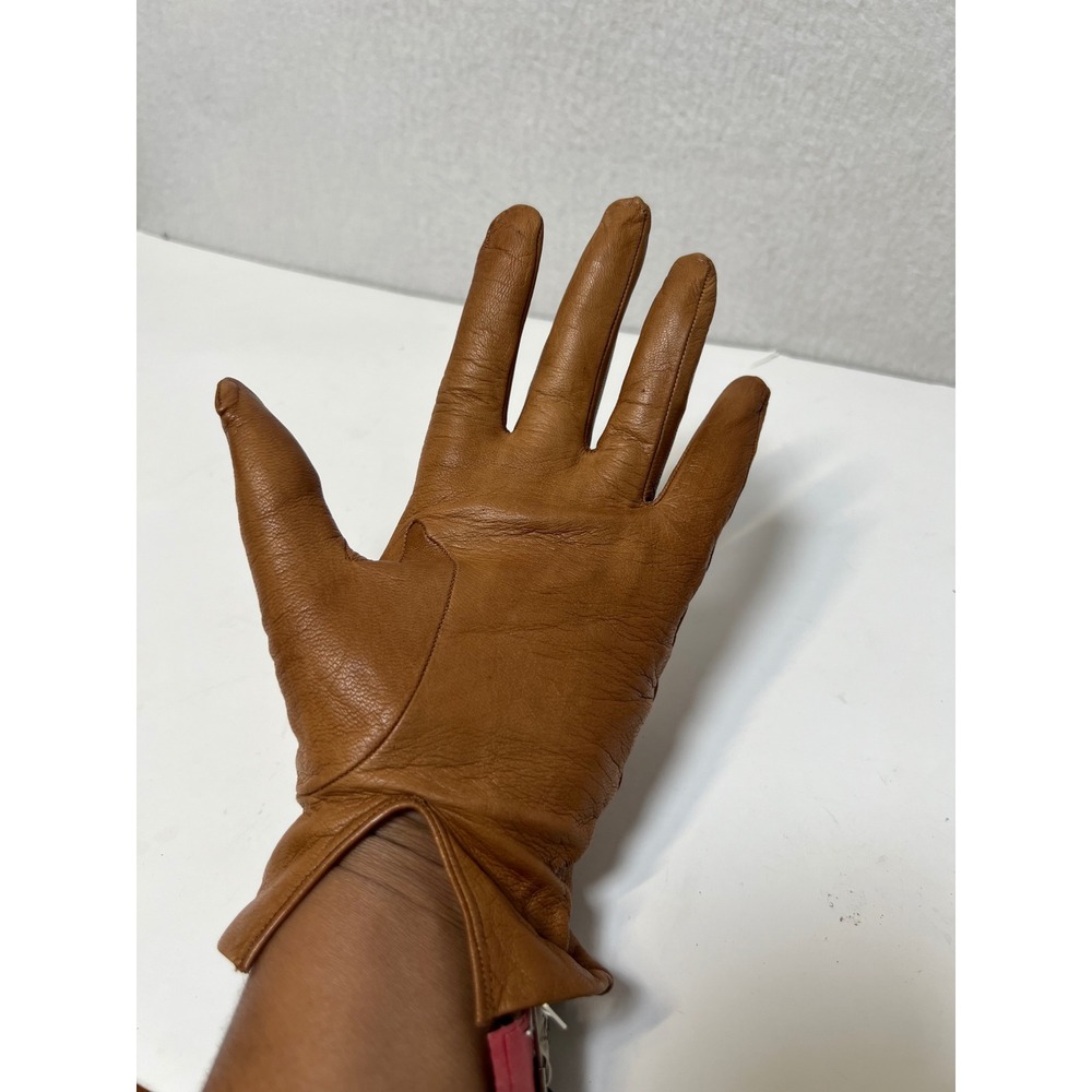 Neiman Marcus Womens Gloves Italian Leather Silk Lined 7 Tan Cognac Dress Luxury